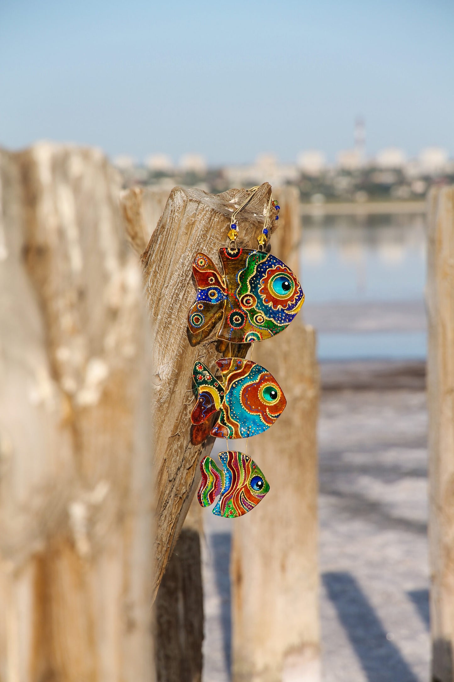 Trio of Glass Fish Glass Artwork - Hand-Painted Fused-Glass Decor with Captivating Patterns and Lively Colors, Green