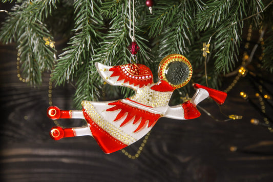 Flying Guardian Angel Glass Wall Art Suncatcher, Clear & Red - Handmade Fused-Glass Decor with Vibrant Colors and Intricate Patterns