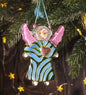 Guardian Angel of Love with Red Heart Glass Wall Art in Green & Blue - Handmade Fused-Glass Decor with Intricate Patterns
