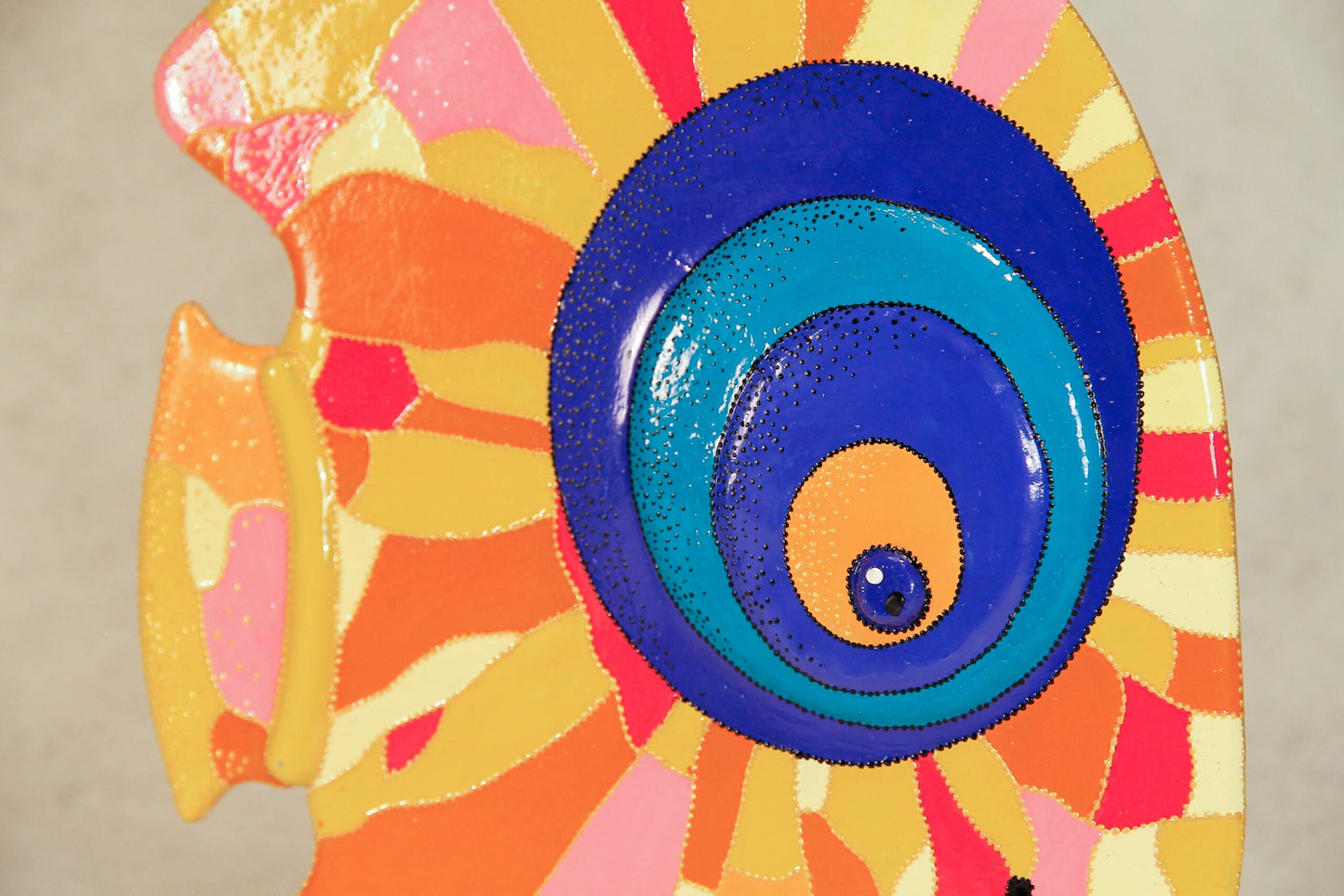 Big Fish in Love Glass Artwork - Hand-Painted Fused-Glass Decor with Captivating Patterns and Vibrant Colors, Orange