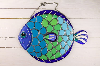 Big Fish - A Symbol of Happiness Glass Artwork - Hand-Painted Fused-Glass Decor with Captivating Patterns and Vibrant Colors, Blue