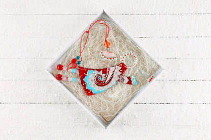 Flying Guardian Angel Glass Wall Art in Suncatcher, Red & Mint - Handmade Fused-Glass Decor with Vibrant Colors and Intricate Patterns