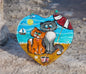 Cats in Love Beachscape Glass Artwork - Hand-Painted Decor with Romantic Cats, Seaside Charm, and Coastal Patterns