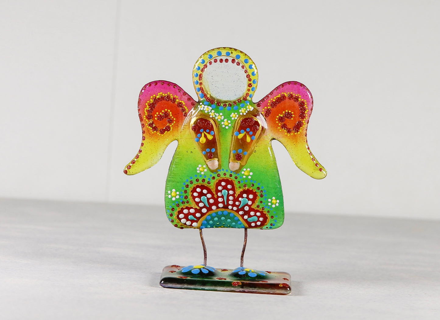 Guardian Angel on a Stand Glass Wall Art - Handmade, Personalized Gift, Green & Yellow