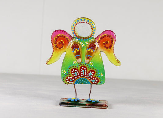 Guardian Angel on a Stand Glass Wall Art - Handmade, Personalized Gift, Green & Yellow