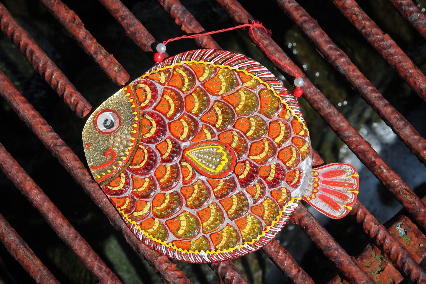 Big Fish - A Symbol of Happiness Glass Artwork - Hand-Painted Fused-Glass Decor with Captivating Patterns and Vibrant Colors, Orange