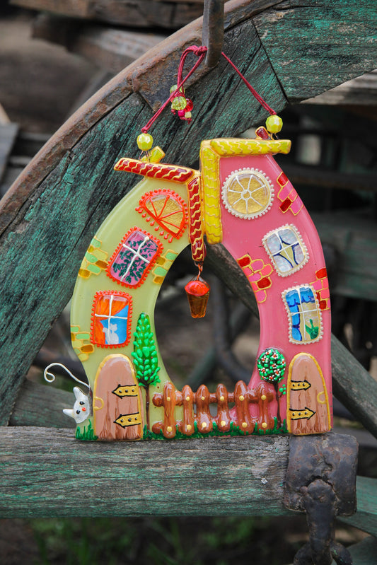 Pink Colorful Houses glass artwork symbolizing unity and love