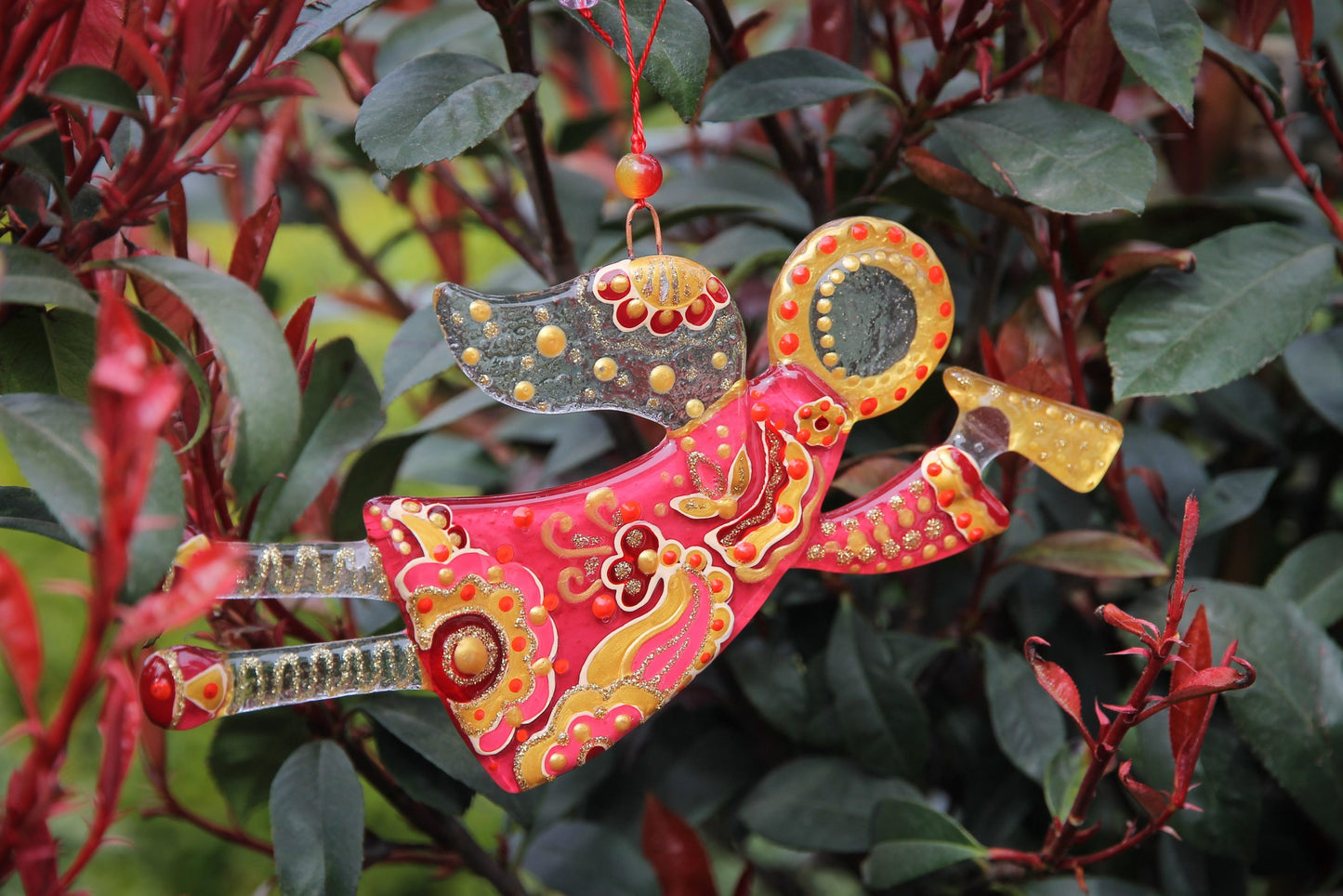 Flying Guardian Angel Glass Wall Art in Pink & Clear - Handmade Fused-Glass Decor with Vibrant Colors and Intricate Patterns