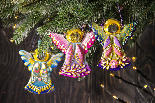 Guardian Angel Glass Wall Art in Blue, Purple & Gold - Handmade Fused-Glass Decor with Vibrant Colors and Intricate Patterns