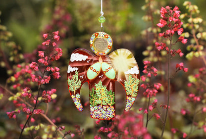 Guardian Angel Glass Wall Art in Red & Green - Handmade Fused-Glass Decor with Vibrant Colors and Intricate Patterns