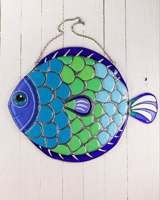 Big Fish - A Symbol of Happiness Glass Artwork - Fused-Glass Decor with Captivating Patterns and Vibrant Colors, Blue