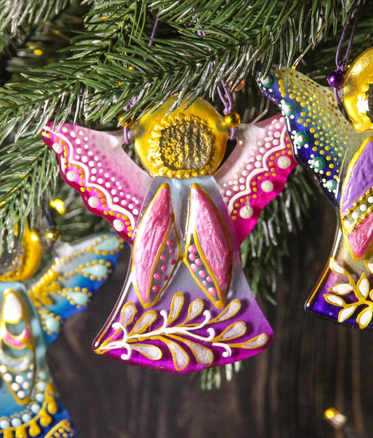 Guardian Angel Glass Wall Art in Pink & Gold - Handmade Fused-Glass Decor with Vibrant Colors and Intricate Patterns