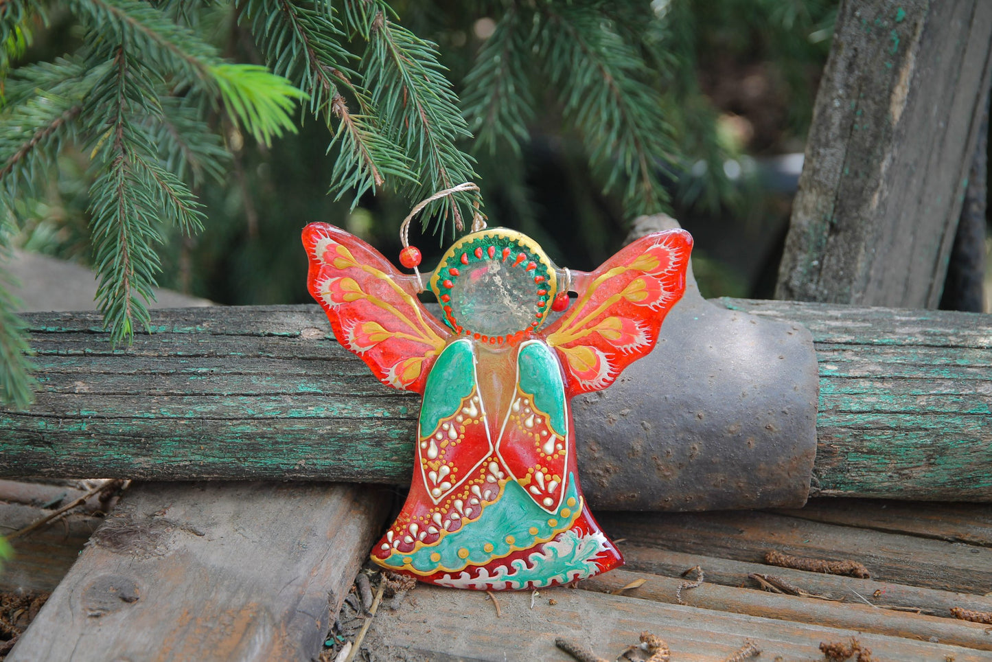 Guardian Angel Glass Wall Art in Orange & Mint - Handmade Fused-Glass Decor with Vibrant Colors and Intricate Patterns