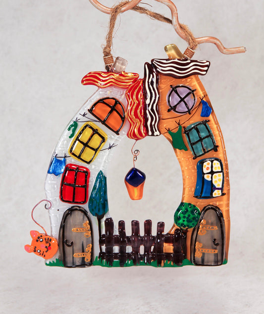 Orange Colorful Houses glass artwork symbolizing family unity and love