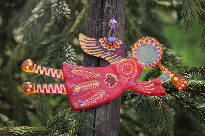Flying Guardian Angel Glass Wall Art in Red & Purple - Handmade Fused-Glass Decor with Vibrant Colors and Intricate Patterns
