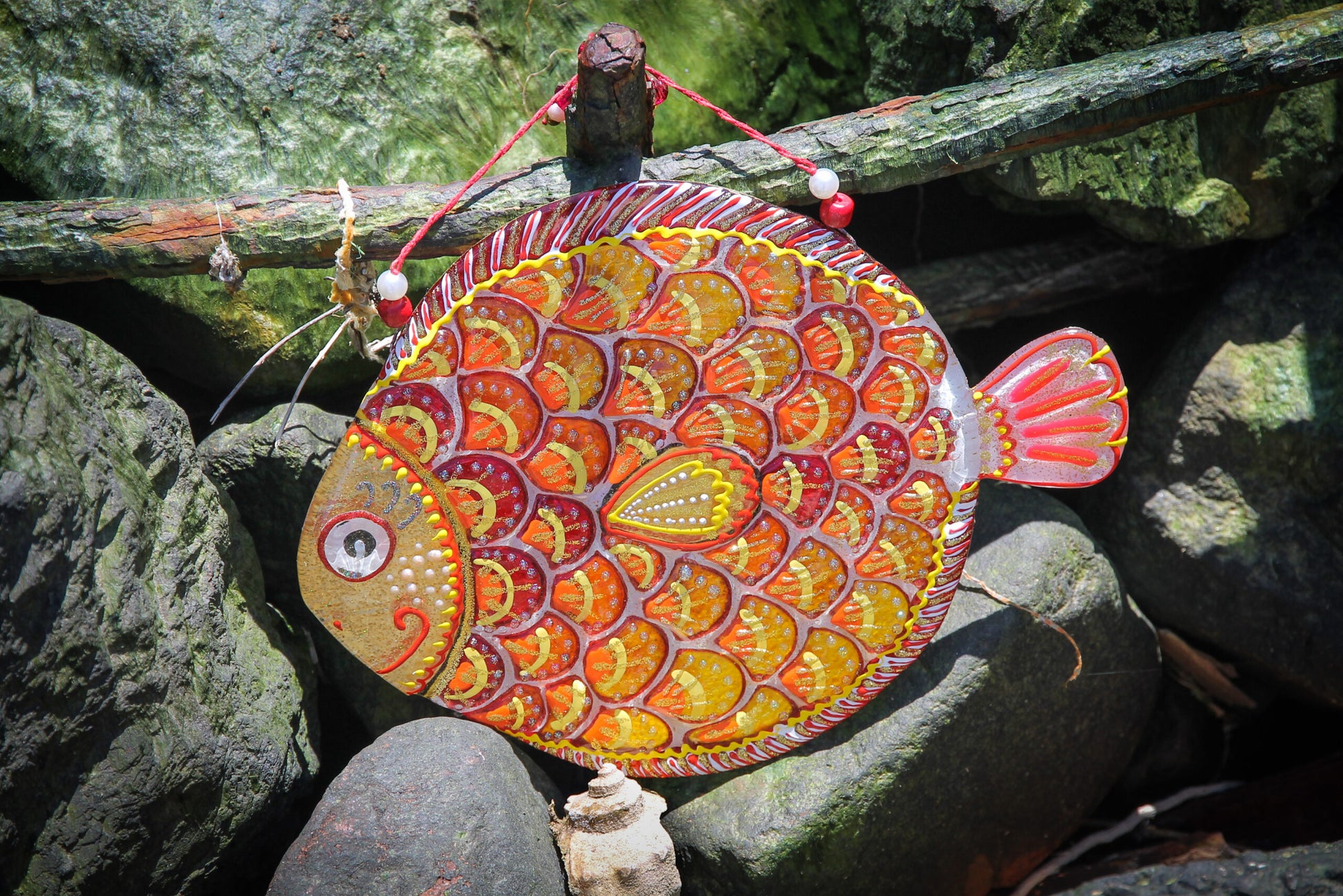 Big Fish - A Symbol of Happiness Glass Artwork - Hand-Painted Fused-Glass Decor with Captivating Patterns and Vibrant Colors, Orange