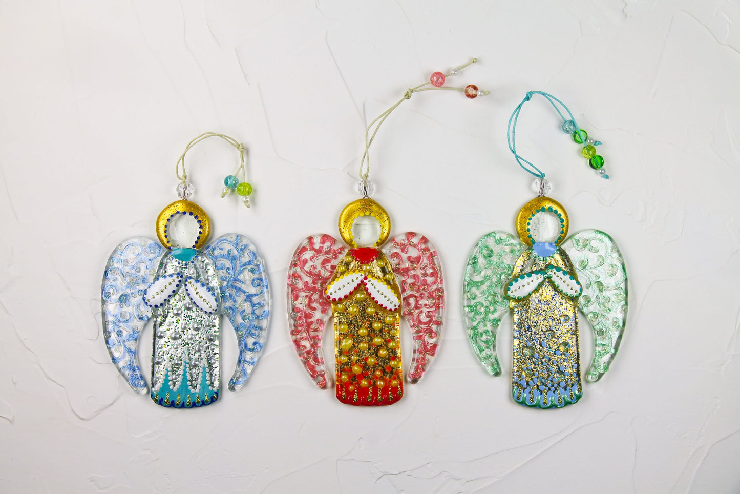 Guardian Angel Glass Wall Art Suncatcher, Gold & Pink - Handmade Fused-Glass Decor with Vibrant Colors and Intricate Patterns