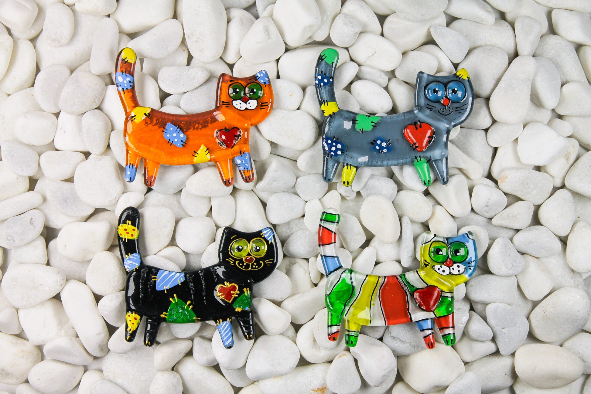 Cat in Patches Tail up Glass Fridge Magnet - Hand-Crafted, Hand-Painted, Personalized Tourist Souvenir, 12 x 10 cm