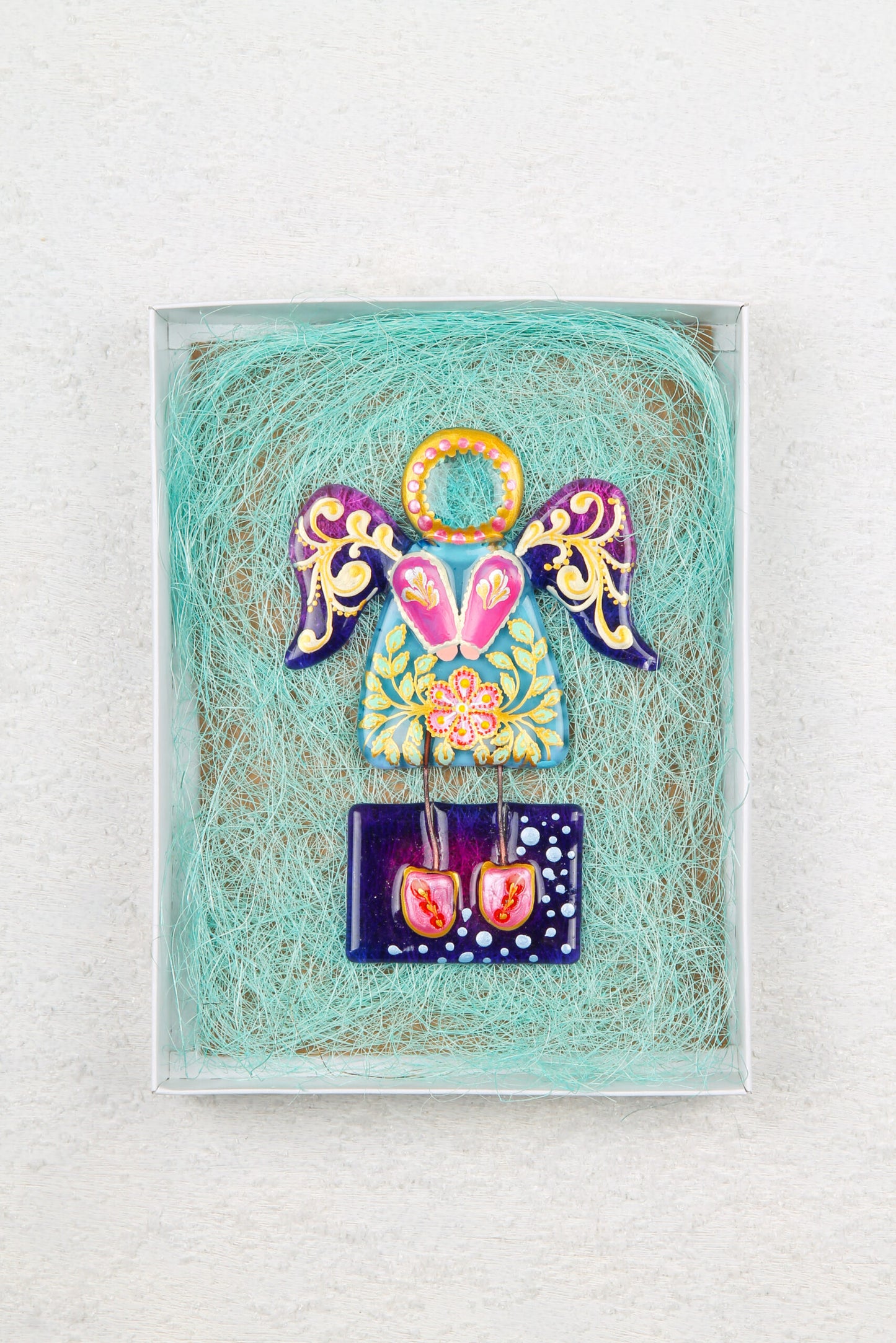 Guardian Angel on a Stand Glass Wall Art - Handmade, Personalized Gift, Blue & Purple