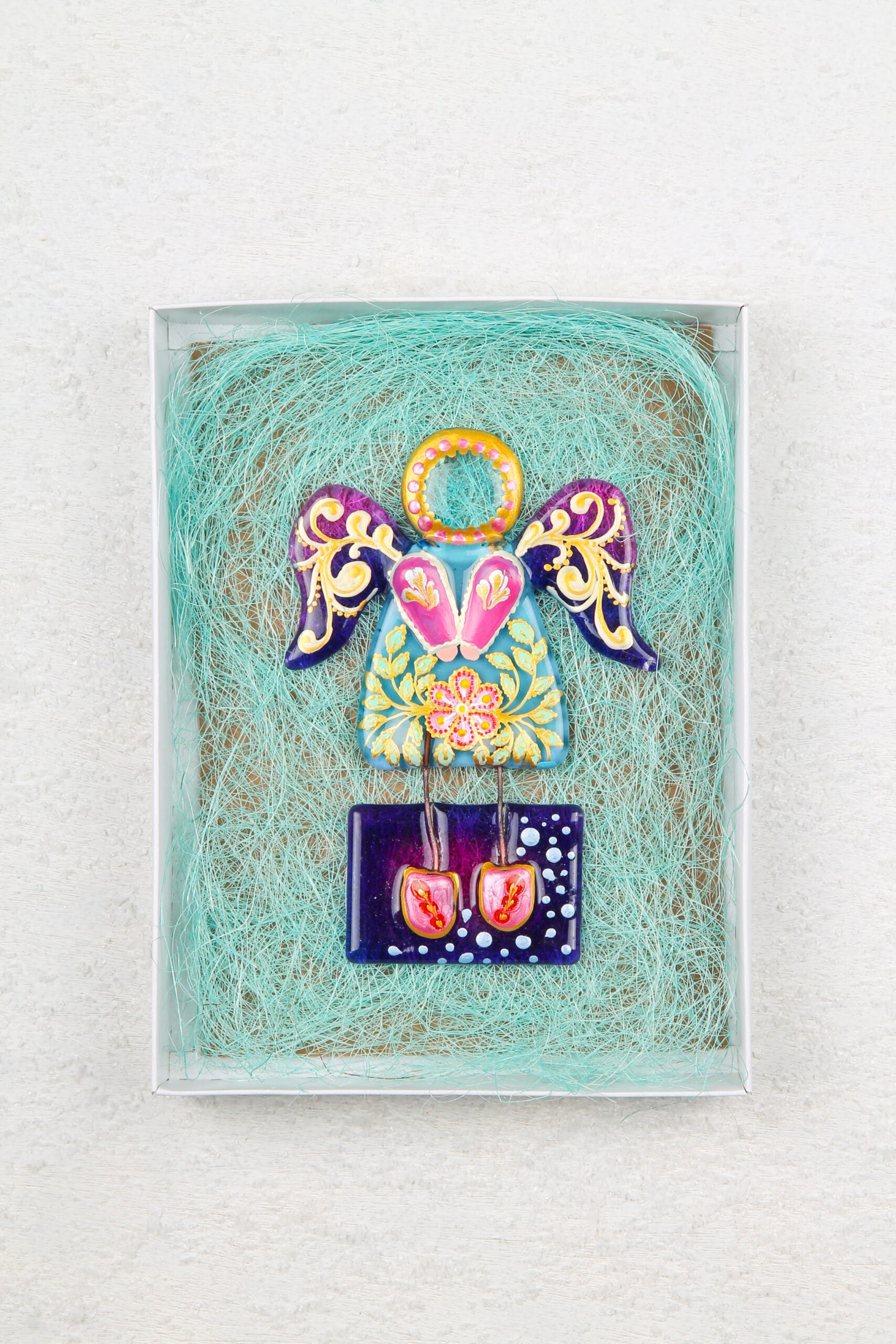 Guardian Angel on a Stand Glass Wall Art - Handmade, Personalized Gift, Blue & Purple