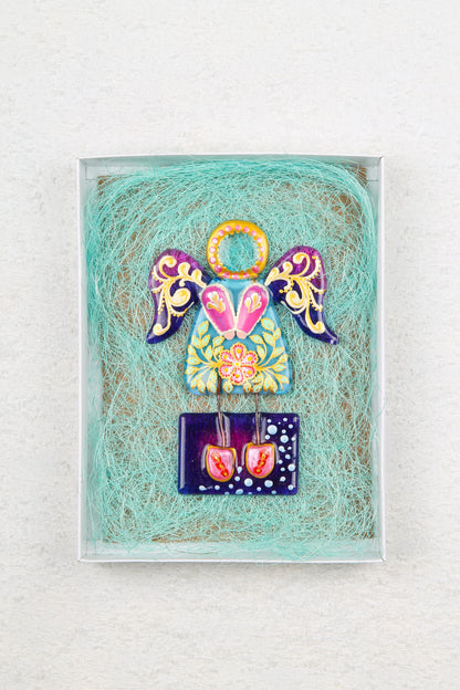 Guardian Angel on a Stand Glass Wall Art - Handmade, Personalized Gift, Blue & Purple