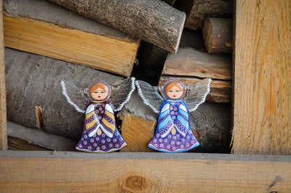 Guardian Angel Glass Wall Art in Purple & Clear - Handmade Fused-Glass Decor with Vibrant Colors and Intricate Patterns