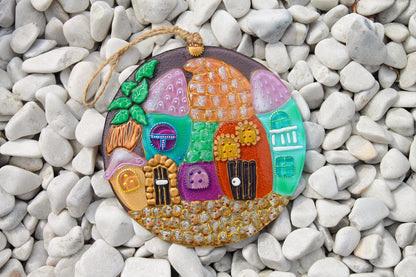 Fairy Tale City Glass Panel Wall Art - Hand-Painted Fused-Glass Panel, 25 cm