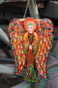 Big Guardian AngelGlass Wall Art in Orange & Green - Handmade Fused-Glass Decor with Vibrant Colors and Intricate Patterns