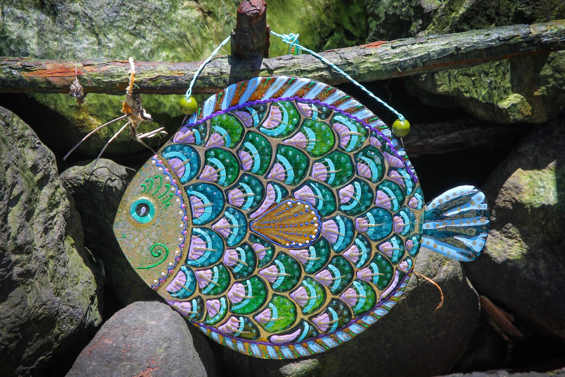 Big Fish - A Symbol of Happiness Glass Artwork - Hand-Painted Fused-Glass Decor with Captivating Patterns and Vibrant Colors, Purple
