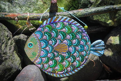 Big Fish - A Symbol of Happiness Glass Artwork - Hand-Painted Fused-Glass Decor with Captivating Patterns and Vibrant Colors, Purple