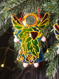 Guardian Angel of Love with Red Heart Glass Wall Art Suncatcher, Mosaic & Leaves - Handmade Fused-Glass Decor with Vibrant Colors and Intricate Patterns
