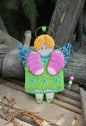 Guardian Angel Glass Wall Art in Green & Pink - Handmade Fused-Glass Decor with Vibrant Colors and Intricate Patterns