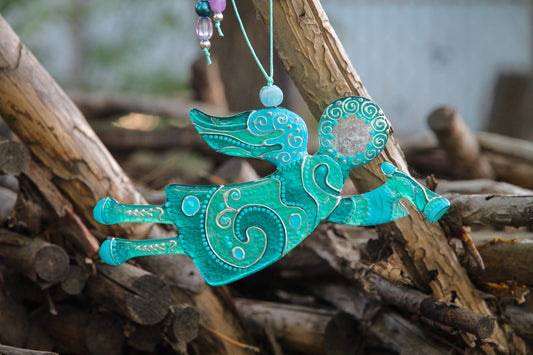 Flying Guardian Angel Glass Wall Art in Mint - Handmade Fused-Glass Decor with Vibrant Colors and Intricate Patterns