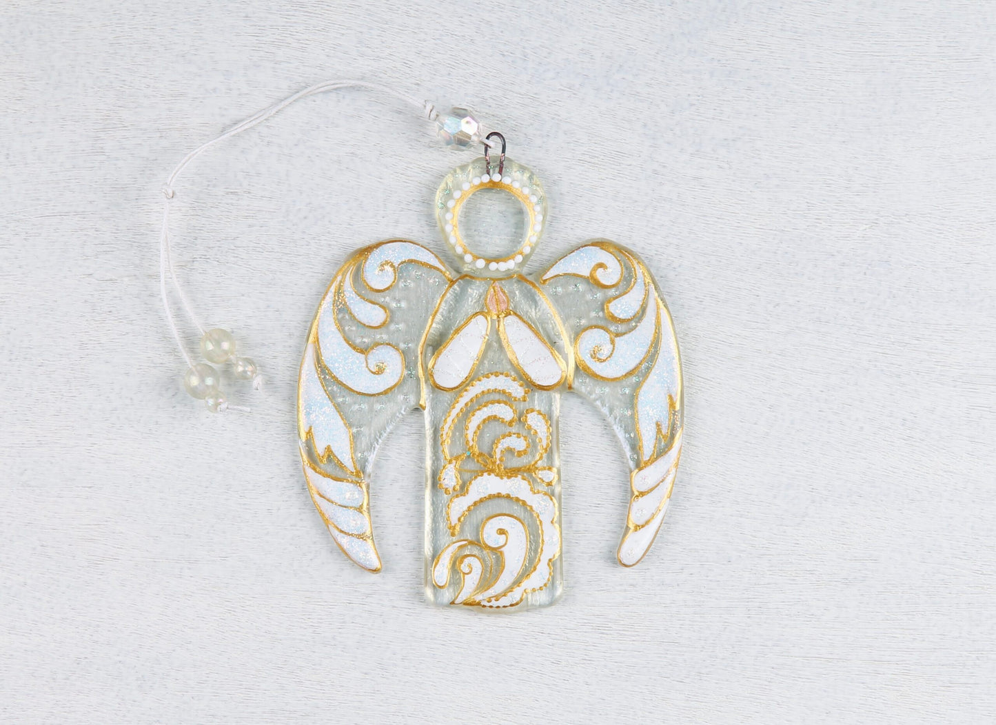 Guardian Angel Glass Wall Art Suncatcher, Clear & White - Handmade Fused-Glass Decor with Vibrant Colors and Intricate Patterns