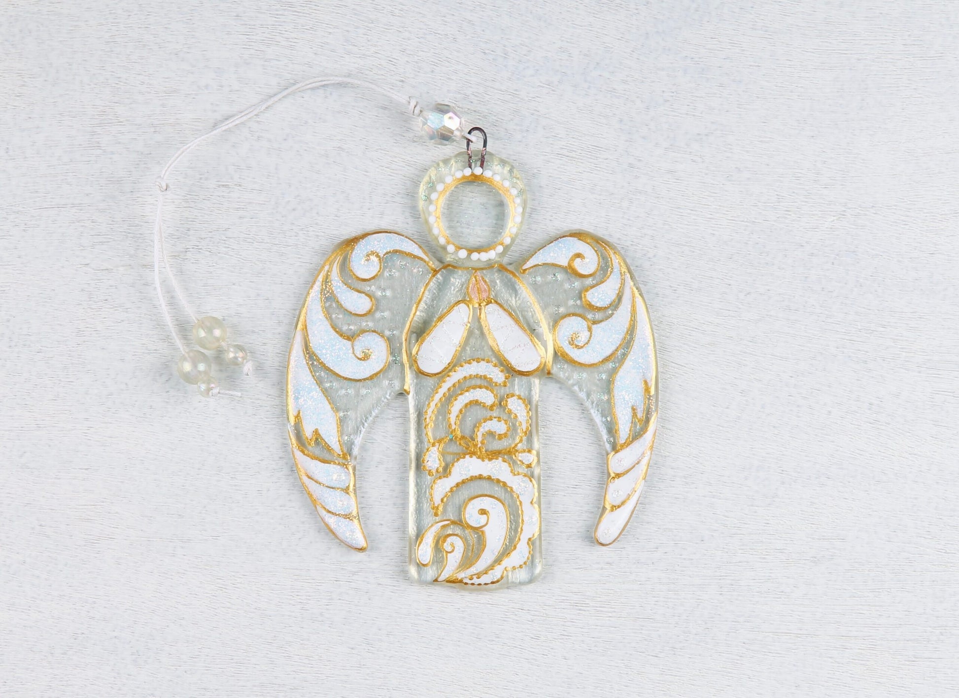 Guardian Angel Glass Wall Art Suncatcher, Clear & White - Handmade Fused-Glass Decor with Vibrant Colors and Intricate Patterns
