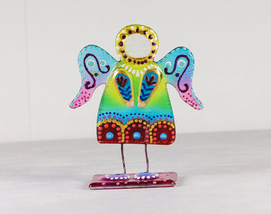 Guardian Angel on a Stand Glass Wall Art - Handmade, Personalized Gift,Green & Blue