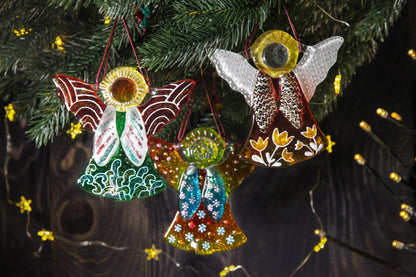 Guardian Angel Glass Wall Art in Red & Gold - Handmade Fused-Glass Decor with Vibrant Colors and Intricate Patterns