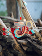 Flying Guardian Angel Glass Wall Art in Suncatcher, Red & Mint - Handmade Fused-Glass Decor with Intricate Patterns