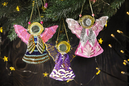 Guardian Angel Glass Wall Art in Purple & Gold - Handmade Fused-Glass Decor with Vibrant Colors and Intricate Patterns