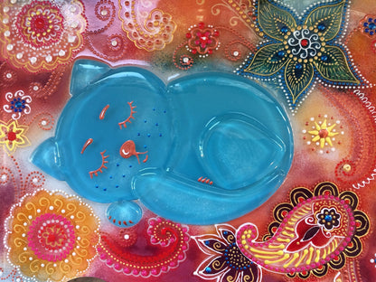Heavenly Kitten Glass Panel Wall Art - Hand-Painted Fused-Glass Panel with Vibrant Colors and Whimsical Patterns, 26 cm