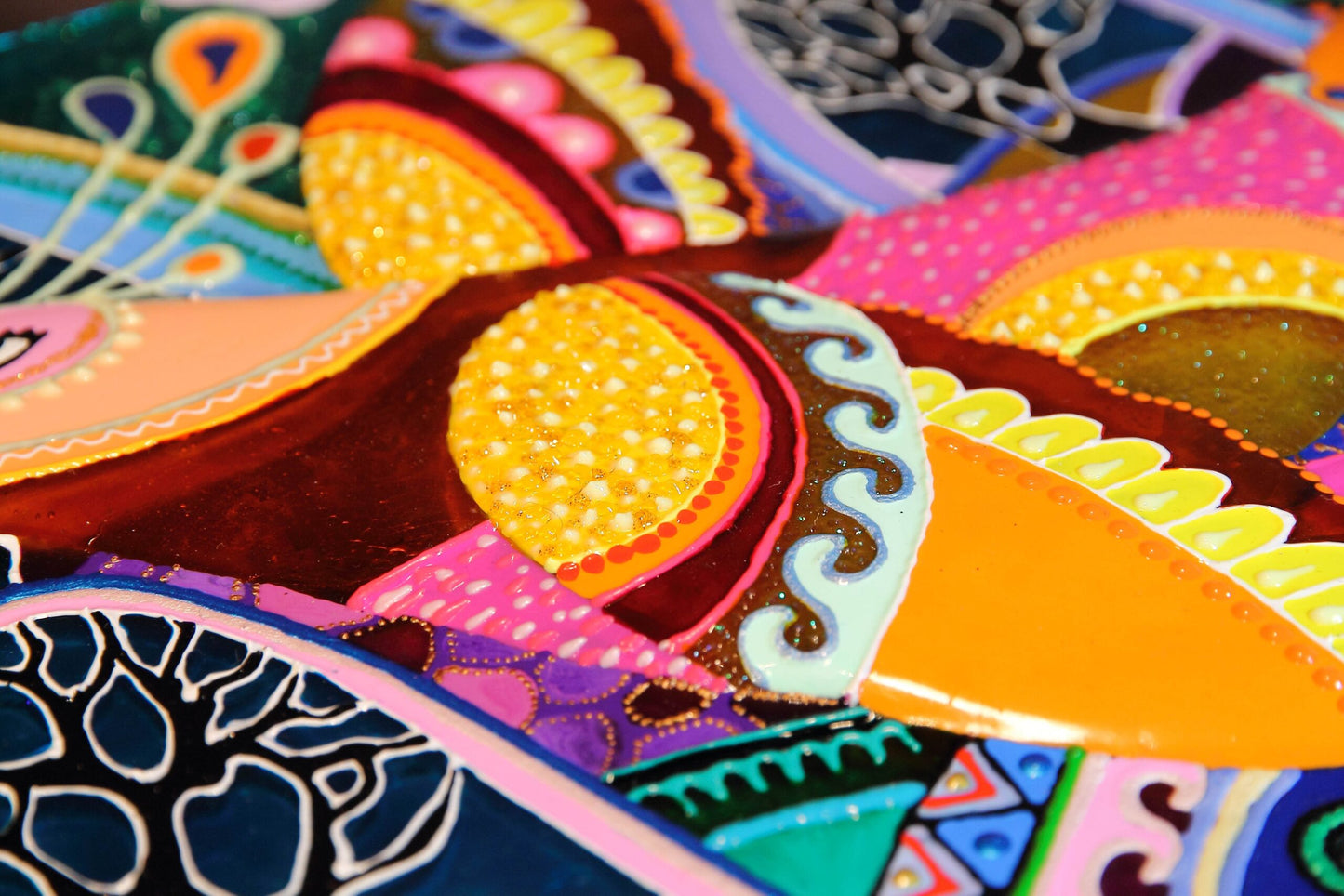 Bird Soul Glass Panel Wall Art - Hand-Painted Fused-Glass Panel with Delicate Details and Captivating Patterns, 26 cm