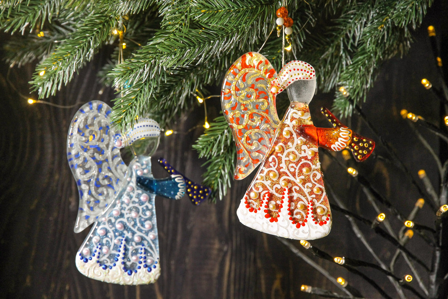 Guardian Angel Glass Wall Art in Orange & Gold - Handmade Fused-Glass Decor with Vibrant Colors and Intricate Patterns