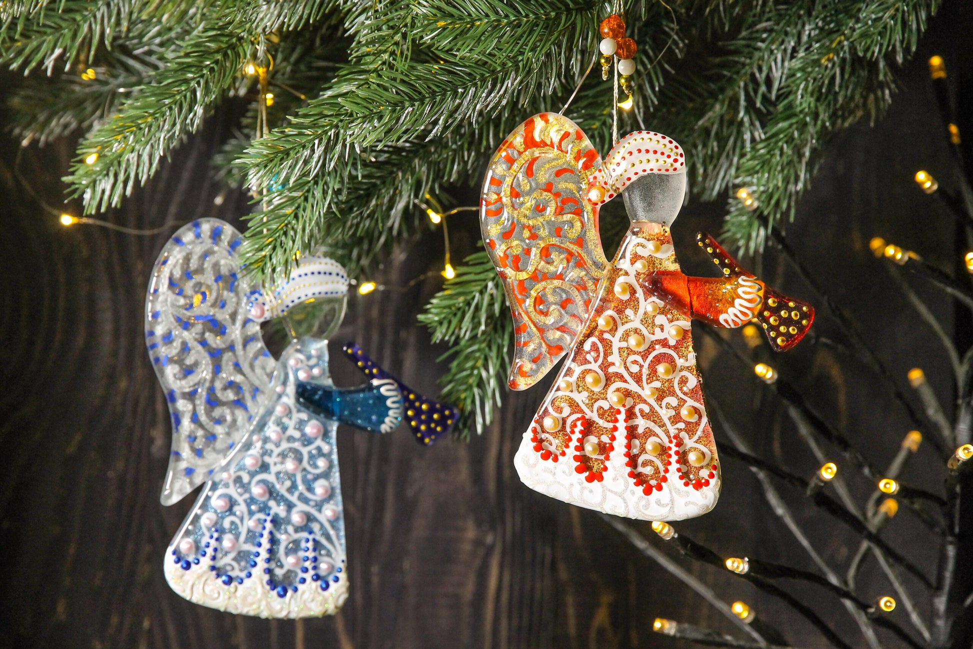Guardian Angel Glass Wall Art in Orange & Gold - Handmade Fused-Glass Decor with Vibrant Colors and Intricate Patterns