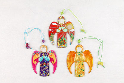 Guardian Angel Glass Wall Art in Red & Green - Handmade Fused-Glass Decor with Vibrant Colors and Intricate Patterns