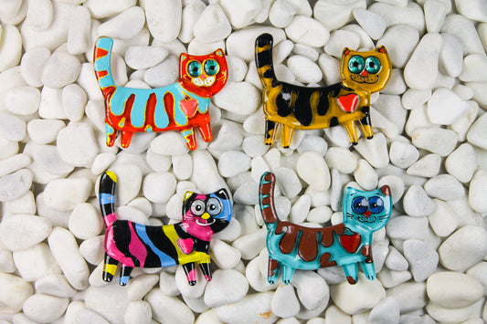 Colorful Cat Tail up Glass Fridge Magnet - Hand-Crafted, Hand-Painted, Personalized Tourist Souvenir, 12 x 10 cm