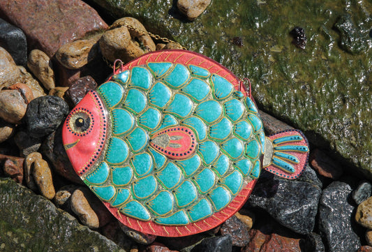 Mint Big Fish glass artwork symbolizing happiness and harmony