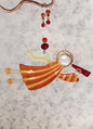 Flying Guardian Angel Glass Wall Art Suncatcher, Orange & Yellow Strips - Handmade Fused-Glass Decor with Vibrant Colors and Intricate Patterns