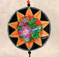 Hand-painted gold sun symbol talisman glass artwork, perfect as a home decoration