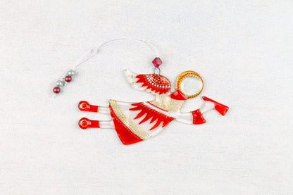 Flying Guardian Angel Glass Wall Art Suncatcher, Clear & Red - Handmade Fused-Glass Decor with Vibrant Colors and Intricate Patterns