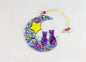 Handmade Cats on the Moon Glass Decoration - Two Cats Seated on Moon under Yellow Star, Purple, 15 cm